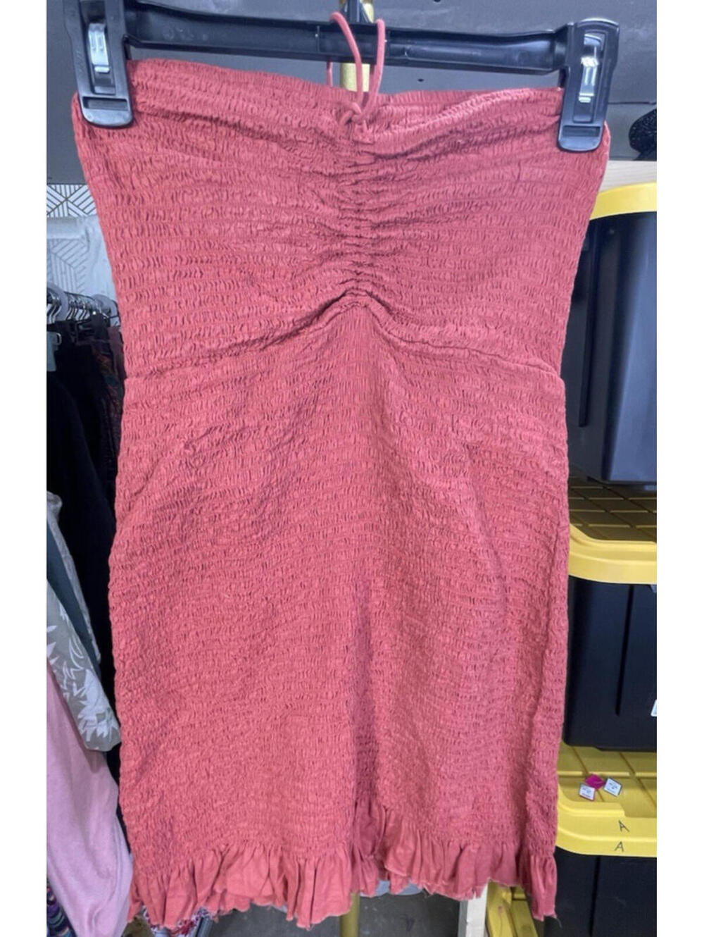 Free People Intimately Shirred Mini Dress Rust Orange Cotton S Boho Beach EUC